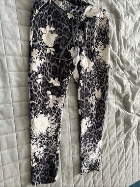Black and White Floral Leopard Print suede like fabric